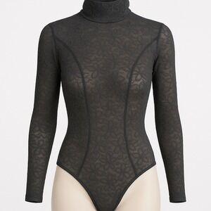 Sheer Madness Black Lace Floral Long Sleeve Thong Bodysuit L Whimsigoth Grunge